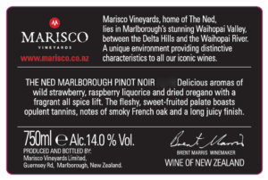 The Ned Pinot Noir – Back Label – Non-Vintage