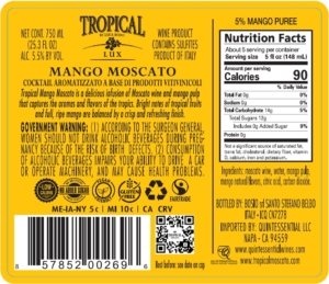 Tropical Lux Mango Moscato – Back Label