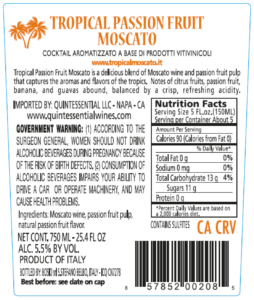 Tropical Passion Fruit Moscato – Back Label
