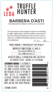 Truffle Hunter Leda Barbera d’Asti – Back Label – Non-Vintage
