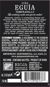 Viña Eguía Reserva – Back Label – Non-Vintage