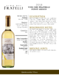 2018 Vino dei Fratelli Pinot Grigio – Fact Sheet