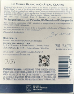 Château Clarke Le Merle Blanc – Non-Vintage – Back Label