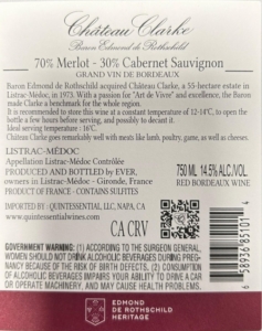 Château Clarke – Non-Vintage – Back Label