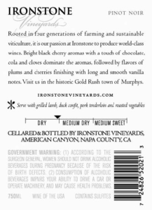 Ironstone Pinot Noir – Back Label – 2021 Vintage & After