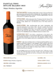 2023 Pascual Toso Estate Malbec – Fact Sheet